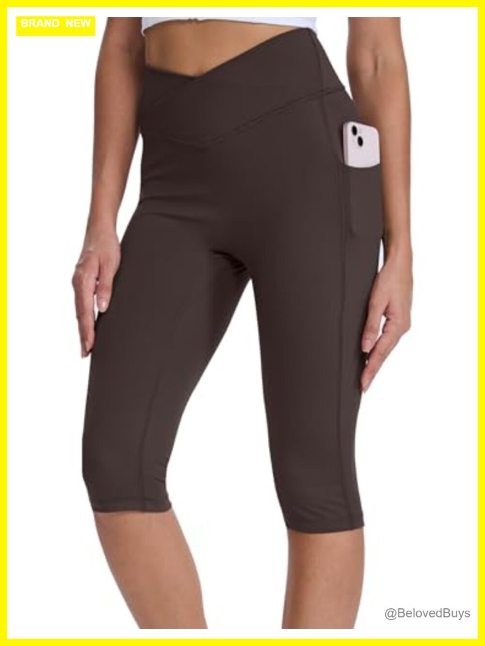 Women's Knee Length Capri Leggings with Pockets Yoga Workout Capris Stretch